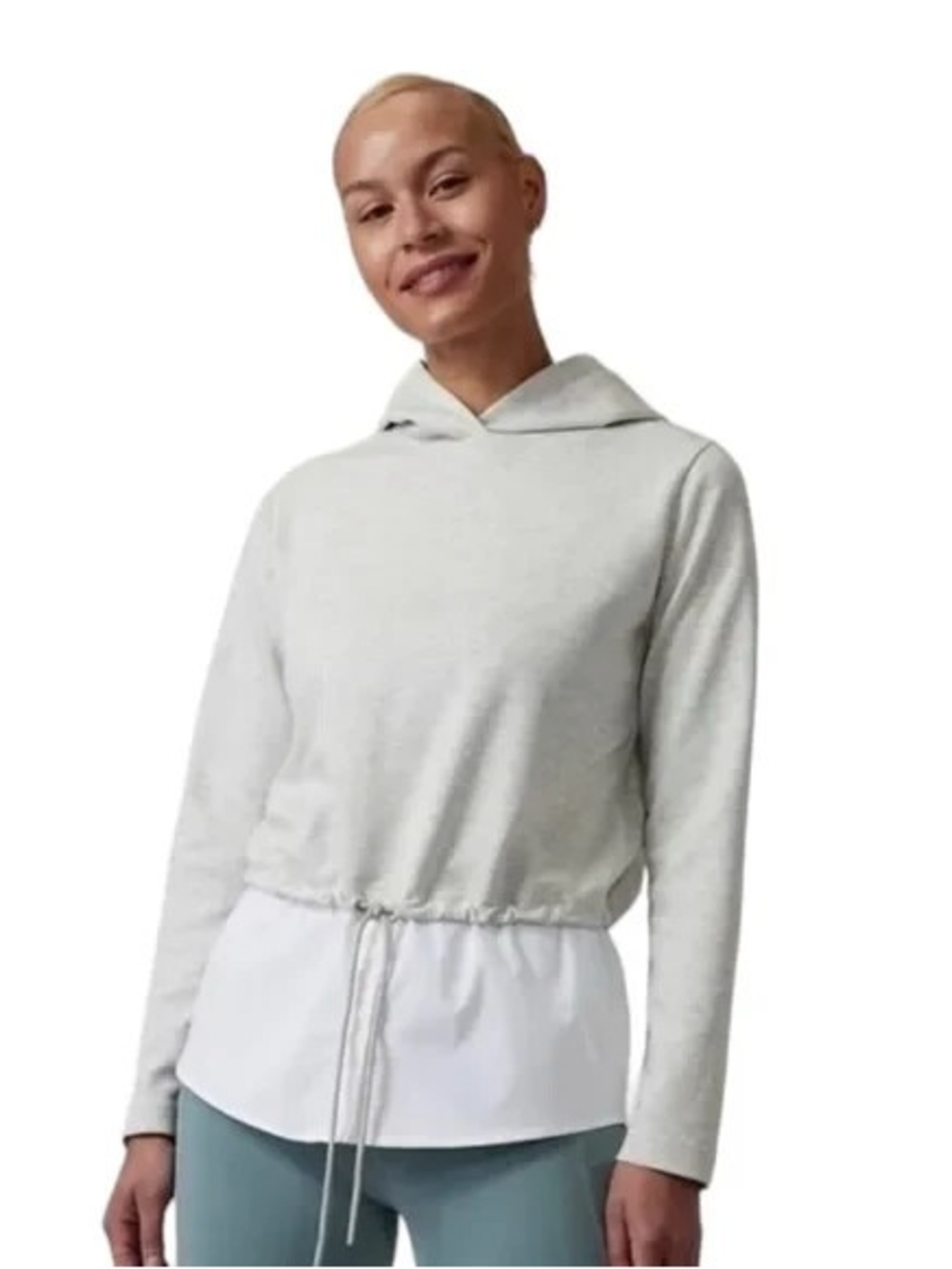 Athleta Heathered Gray and White Gallery Hoodie Top | Size Large | NWT